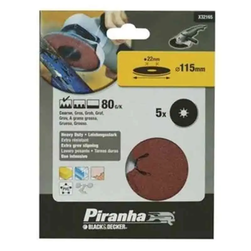 Dischi abrasivi 115 mm per smerigliatrici angolari Grana 80 pz 5 Black e decker Hoge Kwaliteit