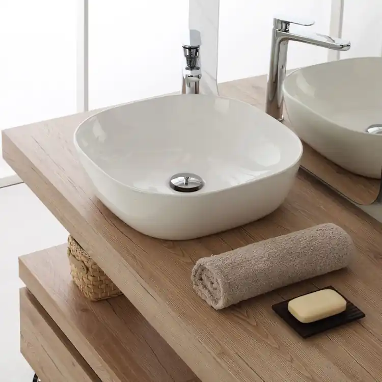 Goedkoop Lavabo da appoggio 50cm in ceramica bianca lucida Feridras