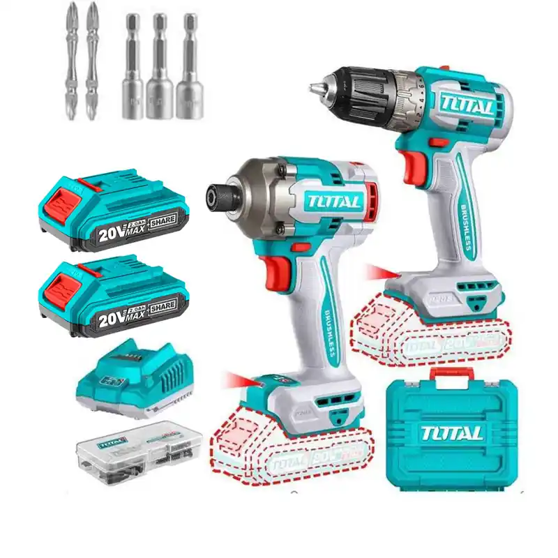 Trapano e avviatore ad impulsi a batteria 20V Set Total TOTTCKLI20272E Superprijs