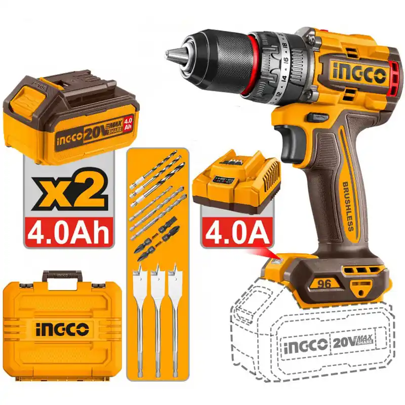 Actieprijs Trapano a percussione a batteria Brushless (2x4.0 ah) CIDLI20968E Ingco