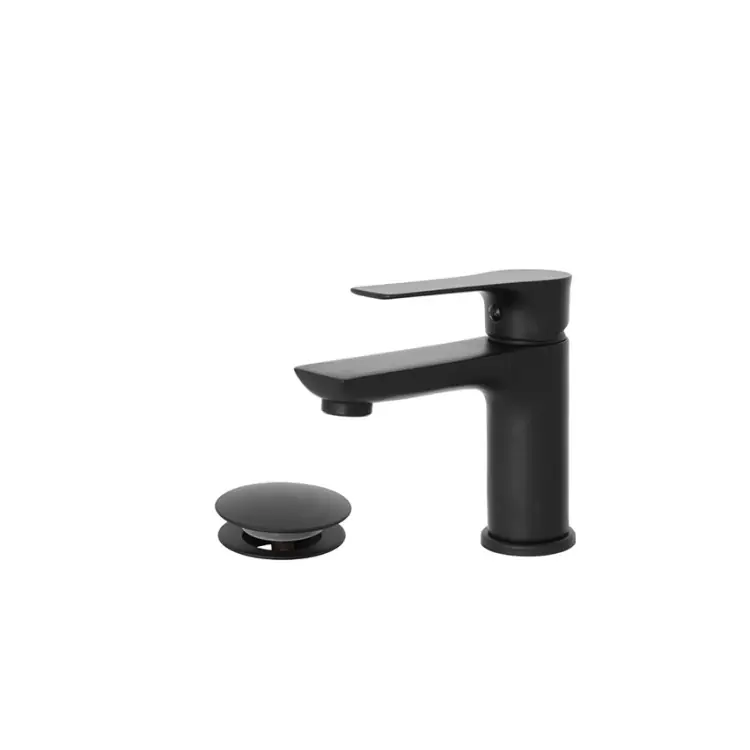 Miscelatore per lavabo in ottone nero opaco con piletta Flat Feridras Fabrieksprijs