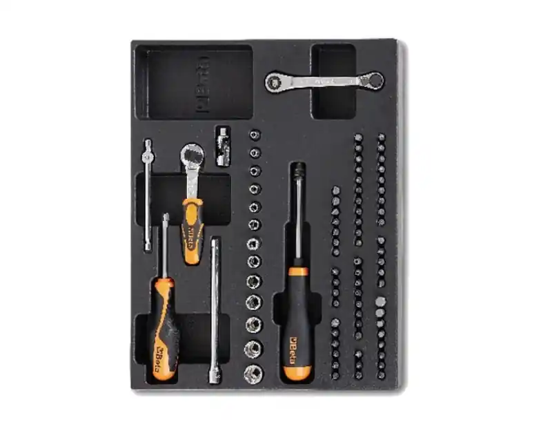 Set inserti e bussole da 81pz. con cacciavite portainserti a cricchetto in termoformato Beta Goedkoop