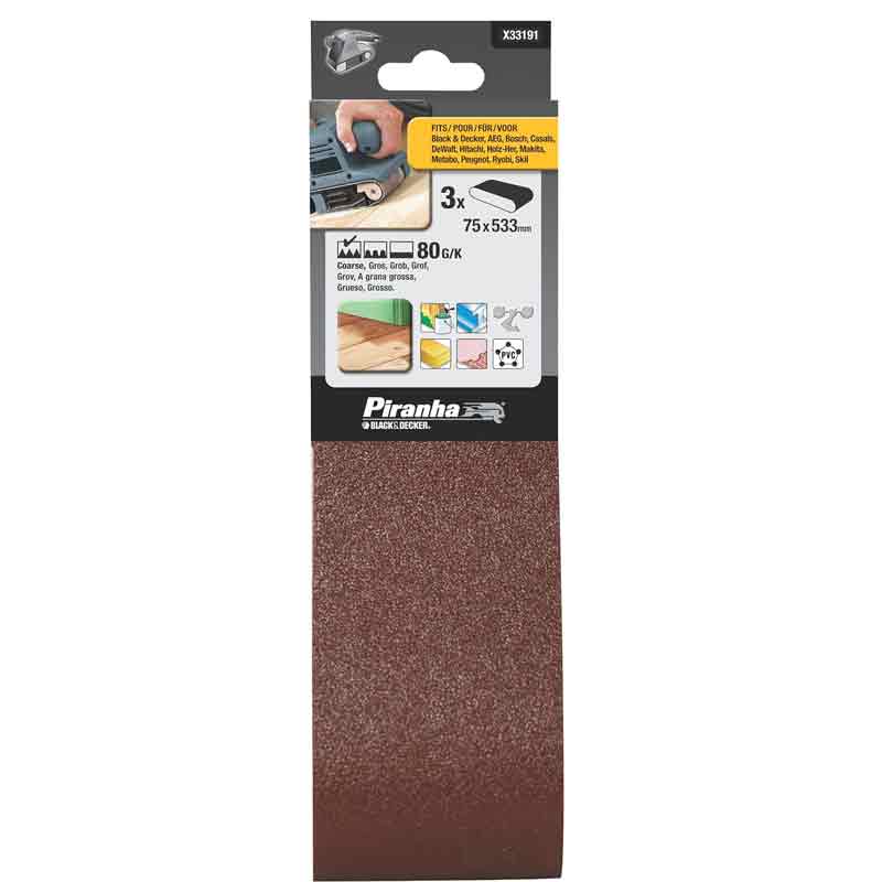 Nastri 75x533 mm Grana 80 per levigatrici a nastro Black and decker X33191-XJ Gecertificeerd