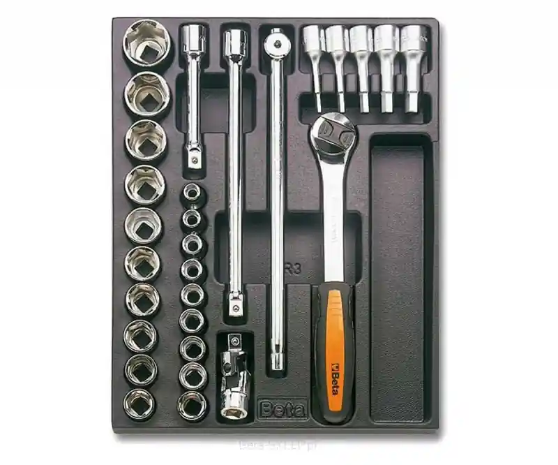 Set chiavi a bussola da 29pz. con cricchetto e prolunghe in termoformato Beta Voordeelprijs