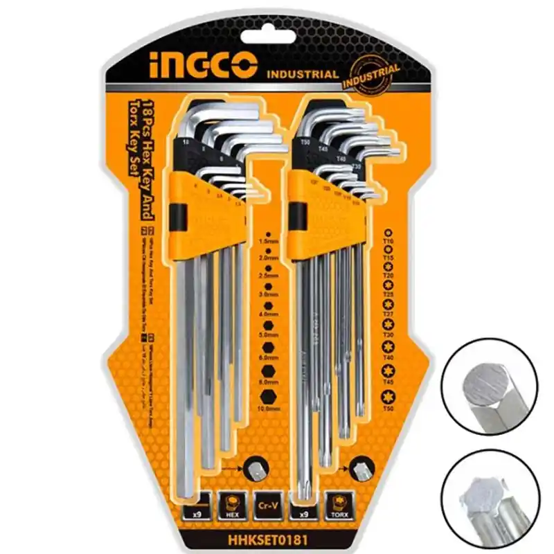 Alleen Vandaag Serie di chiavi esagonali e Torx Ingco 18 pz HHKSET0181