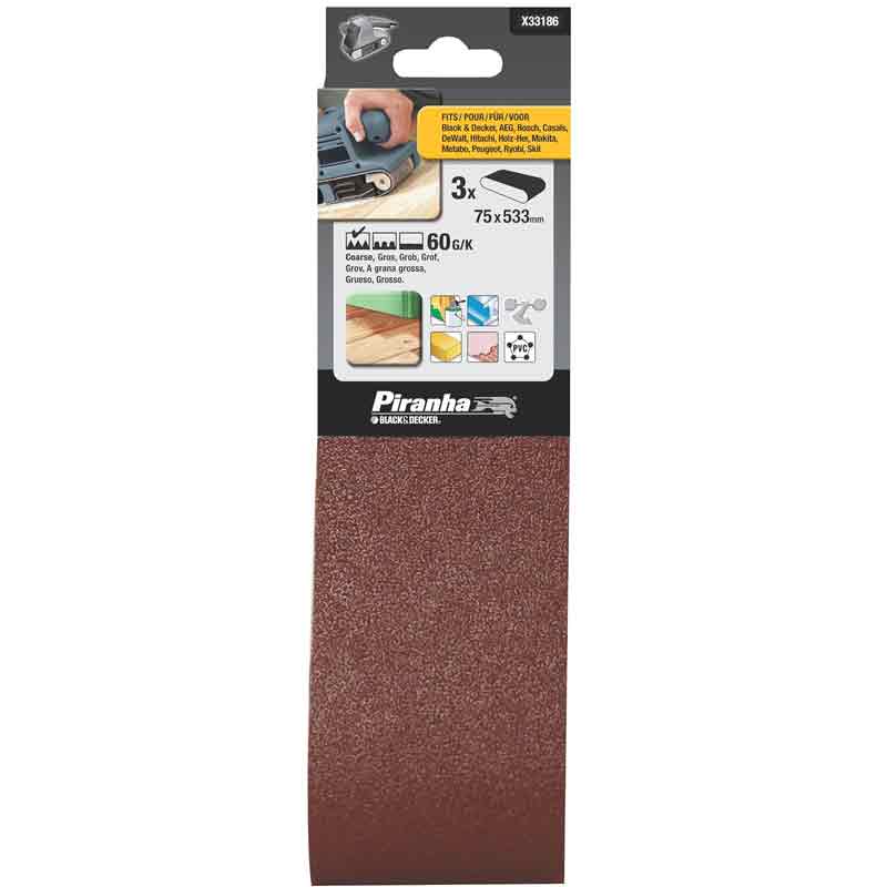 Nastri abrasivi 75x533 mm Grana 60 per levigatrici a nastro Black and decker X33186-XJ Beste Prijs