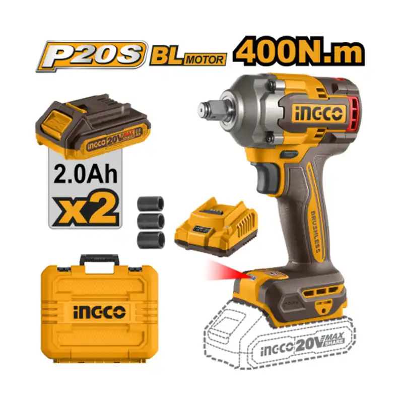 Avvitatore ad impulsi 400 Nm 20V (2x2.0Ah) Ingco CIWLI2040E Fabrieksprijs