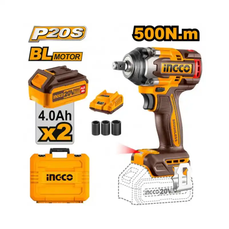 Avvitatore ad impulsi 500 Nm 20V (2x4.0Ah) Ingco CIWLI2050 Alleen Vandaag