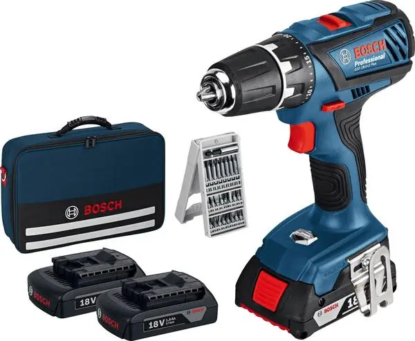 Bosch GSR 18-2 Li Plus Trapano a batteria 18V con 3 batterie borsa e punte Laatste Kans