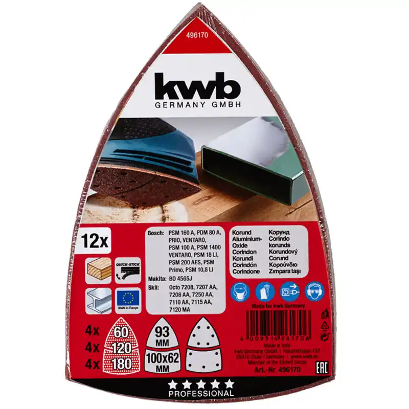 Beperkt Aanbod Carta abrasiva triangolare 100x62,93 mm 12 pz Kwb