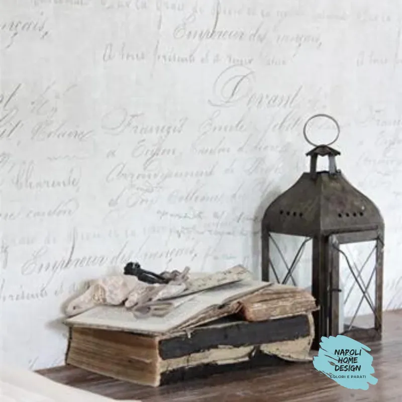 Seizoensaanbieding Parati Vintage - Crema con Scritte e Patina mis. 70 cm x 53 cm