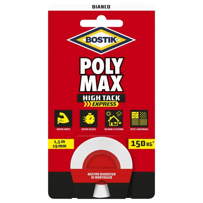 Nastro biadesivo poly max - bianco - mm.19 x 1,5mt. Direct Verzonden