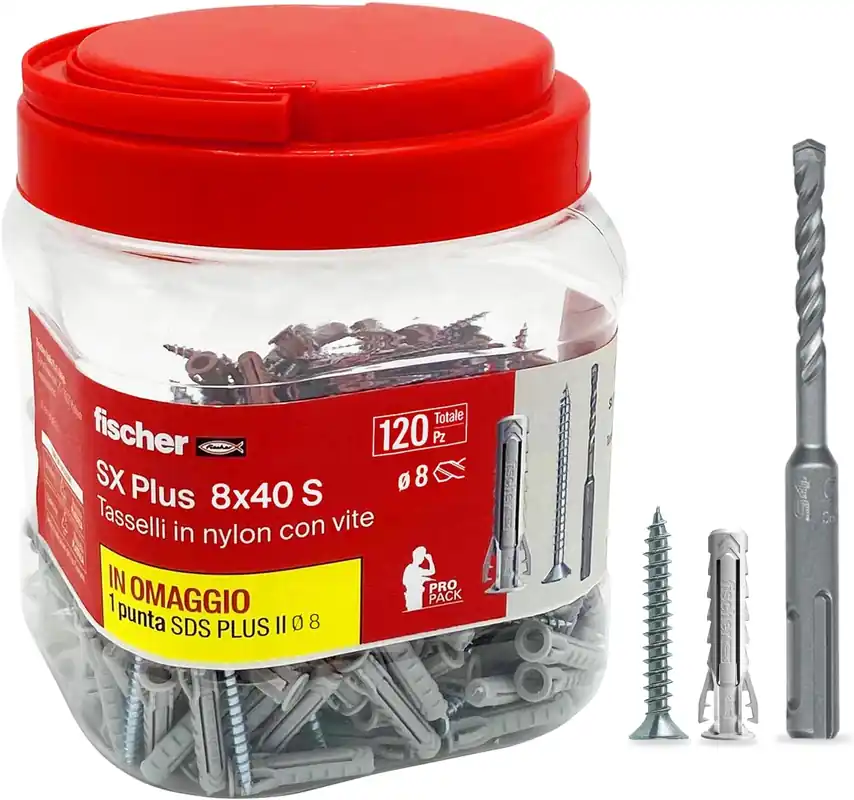 Koop Online TASSELLI FISCHER NYLON SX 8 S CON VITE (BARATTOLO 120 PZ)