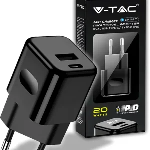 V-TAC VT-1026 CARICAB. USB DA MURO FAST CHARGE COL. NERO Alleen Vandaag