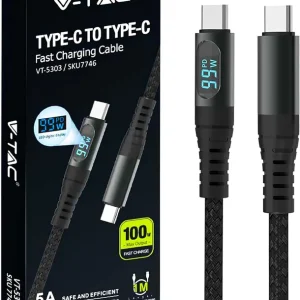 V-TAC Cavo USB-C a USB-C con Display LED - Cavo Type-C 100W PD 5A - 1 Metro NERO Meest Verkocht