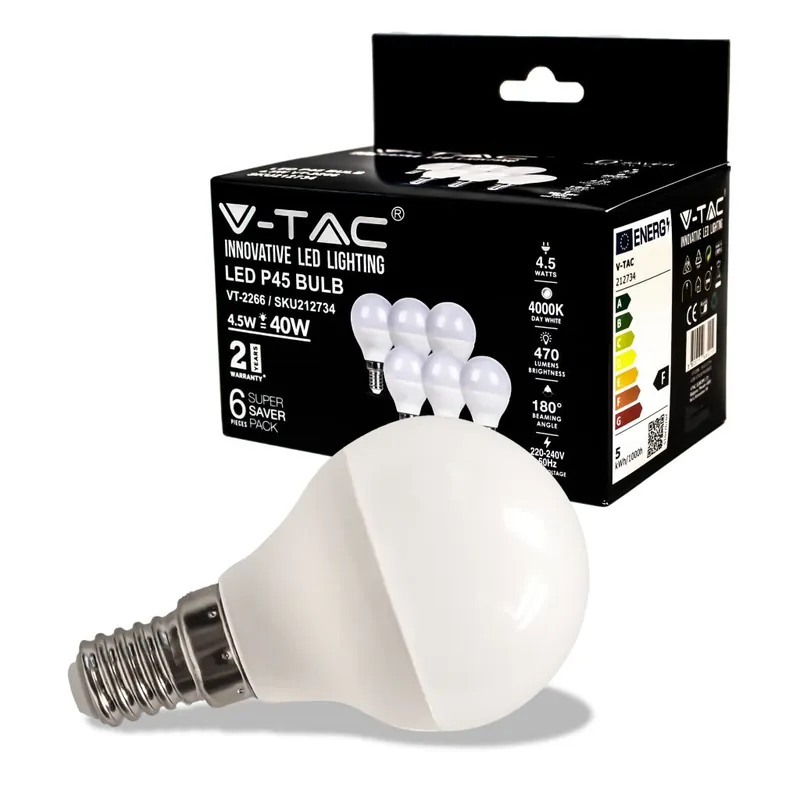 V-TAC Lampadina LED E14 4,5W P45 4000K (Box 6 pezzi) Lage Kosten