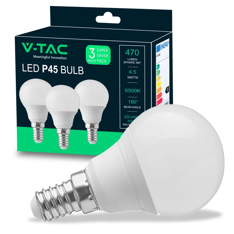 Populair V-TAC Lampadina LED E14 4,5W P45 6500K (Box 3 Pezzi) VT-2156
