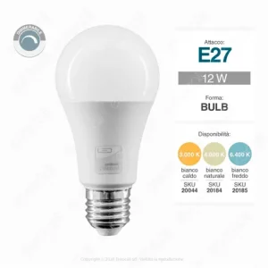 V-TAC PRO VT-262D LAMPADINA LED E27 12W BULB A60 DIMMERABILE BIA. CALDO Gereduceerde Prijs
