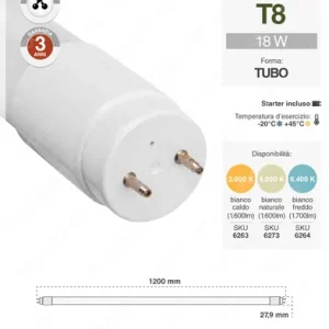 V-TAC VT-1277SMD TUBO LED PLASTIC T8 G13 18 W LAMP. 120 CM. SKU 6273 Bi.NAT. Dagaanbieding