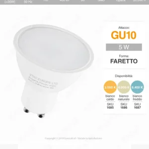 V-TAC VT-1975 LAMPADINA LED GU10 5W FARETTO SPOTLIGHT 110° BIA.CAL. Hete Deal