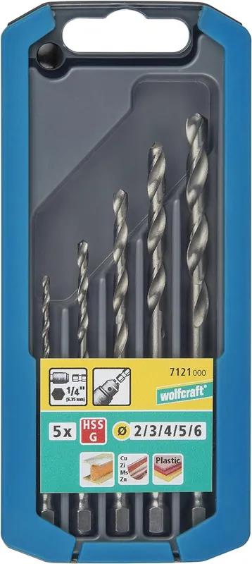 wolfcraft Set di punte in metallo HSS rettificate da 5 pezzi, codolo esagonale Beste Prijs