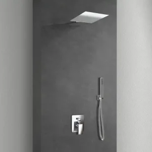 - Kit Doccia 2 Vie Soffione Acciaio Inox Slim 2 mm + Braccio Doccia + Presa Acqua + Flessibile + Doccino Soffione 30x30 cm con Braccio da Parete Lage Prijs