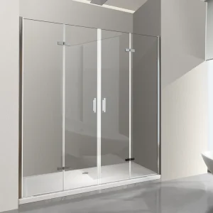 Actieprijs - Porta doccia a libro soffietto pieghevole su due lati con apertura totale a 4 ante H 190 cromo trasparente 128-131,5 cm. Misura 130 cm