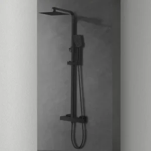 - Set Colonna doccia termostatica in acciaio nero opaco , completa di soffione slim doccino e flessibile, canna regolabile in altezza Laatste Versie