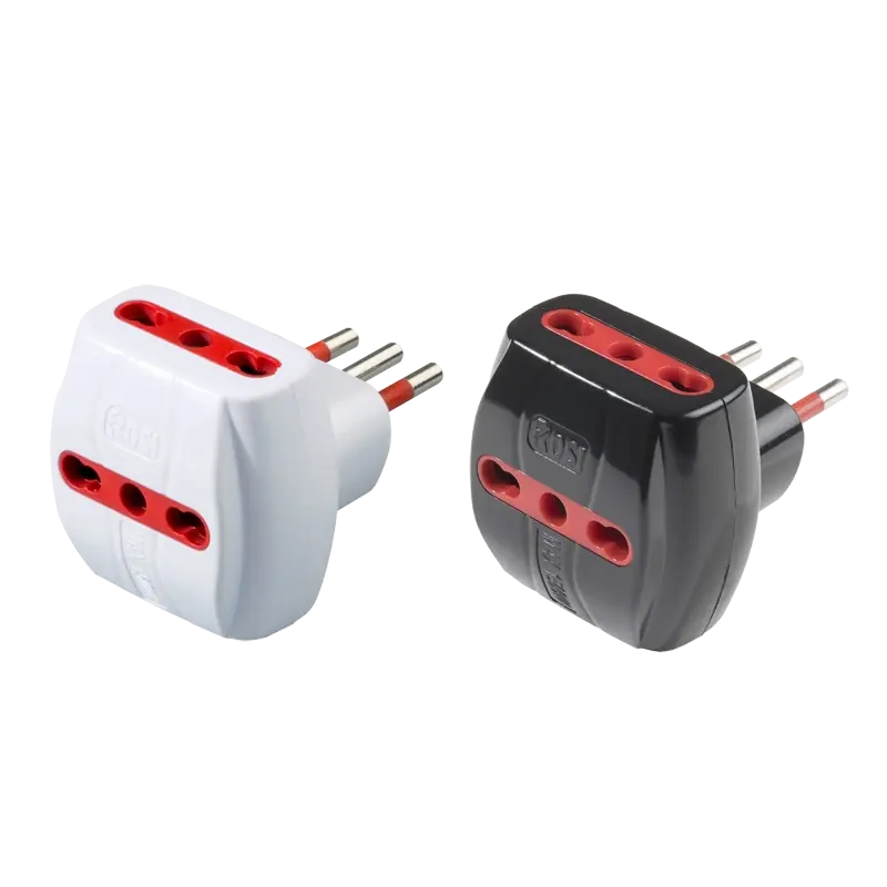 ADATTATORE TRIPLO CON PROTEZIONE 10A ROSI. Modello ADATTATORE TRIPLO CON PROTEZIONE 10A ROSI 2P+T - prese 10/16A 2P+T, Col. Bianco Speciale Aanbieding