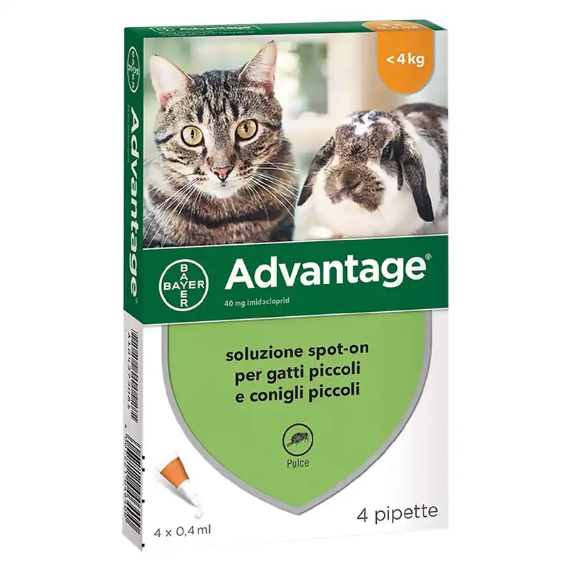 Aanbieding ANTIPARASSITARIO ‘ADVANTAGE SPOT-ON‘ > 4 kg - 4 pipette ml 0,8. Modello > 4 kg - 4 pipette ml 0,8