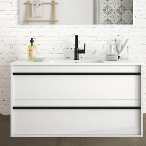 Betaalbaar Set Bagno Completo GERANIO 100 cm senza Specchio - Bianco Opaco
