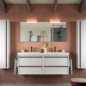 Superprijs Set Bagno Completo GERANIO 140 cm con Specchio - Bianco Opaco
