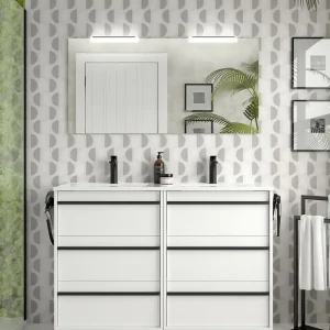 Gecertificeerd Set Bagno Completo GIACINTO 120 cm con Specchio - Bianco Opaco
