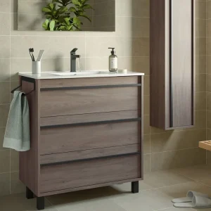 Gereduceerde Prijs Set Bagno Completo GIACINTO 80 cm senza Specchio - Rovere Eternity