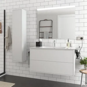 Bestel Nu Set Bagno Completo NARCISO 100 cm con Specchio - Bianco Opaco
