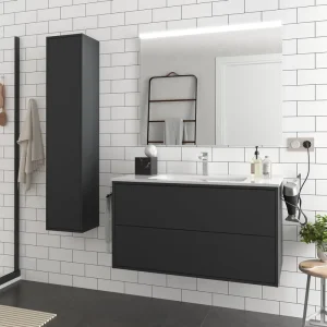 Beperkte Voorraad Set Bagno Completo NARCISO 100 cm con Specchio - Nero Opaco