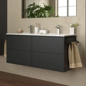 Set Bagno Completo NARCISO 120 cm senza Specchio - Nero Opaco Voordeelprijs