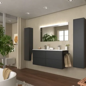 Set Bagno Completo NARCISO 120 cm con Specchio - Nero Opaco Gratis Retour