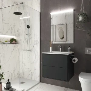 Set Bagno Completo NARCISO 60 cm con Specchio - Nero Opaco Betaalbaar