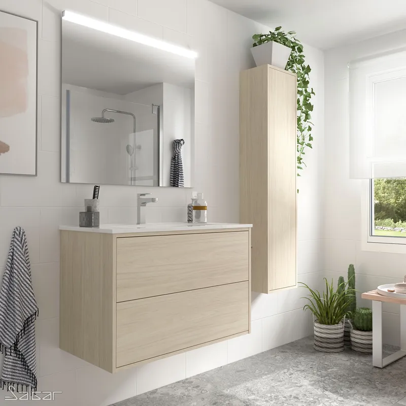 Koop Vandaag Set Bagno Completo NARCISO 80 cm con Specchio - Legno