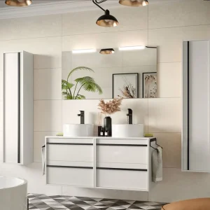 Express Levering Set Bagno Completo PRIMULA 120 cm con Specchio - Bianco Opaco
