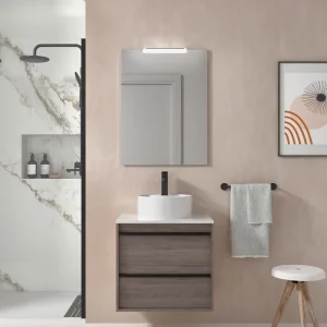 Uitverkoop Set Bagno Completo PRIMULA 60 cm con Specchio - Rovere Eternity