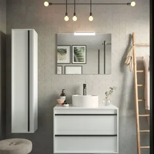 Set Bagno Completo PRIMULA 80 cm con Specchio - Bianco Opaco Aanbieding