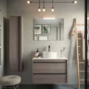 Populair Set Bagno Completo PRIMULA 80 cm con Specchio - Rovere Eternity