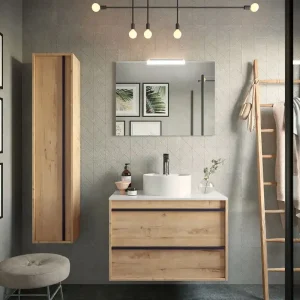 Set Bagno Completo PRIMULA 80 cm con Specchio - Rovere Ostippo Finale Uitverkoop