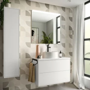 Snelle Levering Set Bagno Completo TULIPANO 80 cm con Specchio - Bianco