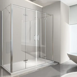 Speciale Aanbieding Box doccia a 3 lati con ingresso libero apertura centrale totale a libro pieghevole e due pareti laterali 72,5-75 Fisse + Porta 108,5-112. Misura 75x110 cm