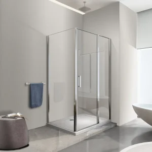 Aanbieding Box doccia angolare parete fissa e porta battente e fisso in linea vetro 6 mm reversibile Misura Fisso 64-67 porta 97-100 (35+65). Misura 100x67.5 cm