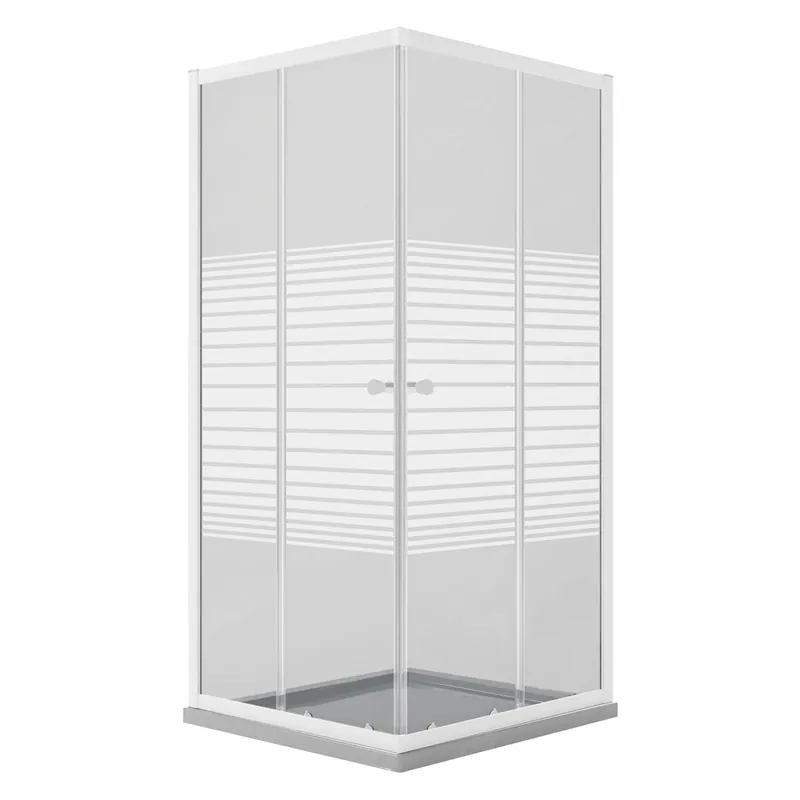 BOX DOCCIA CRISTALLO SERIGRAFATO DUE PORTE ‘PERLA‘ cm 80 x 80 - H 185. Modello cm 80 x 80 - H 185 Nu Kopen