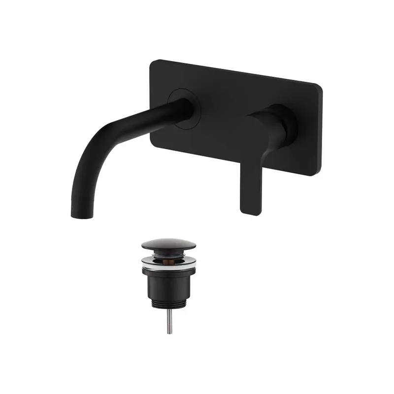 Superprijs Goodlife Batteria Lavabo Incasso a Parete Nero Opaco + Piletta Click Clack
